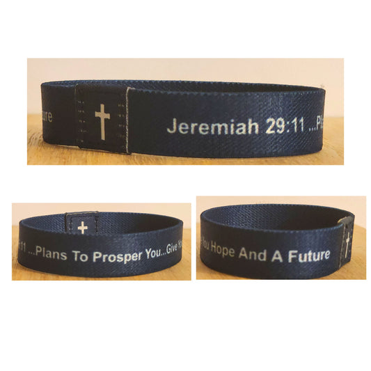 Jeremiah 29:11 Scripture Blue Elastic Fabric Christian Wristband Bracelet