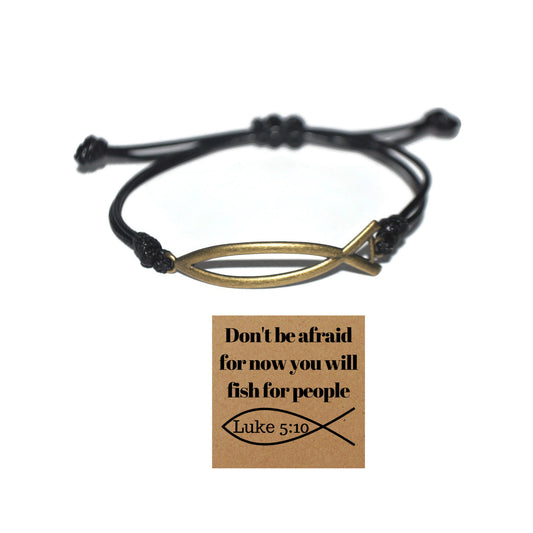 Ichthus, ichthy, Jesus, christian fish cord bracelet and scripture note card