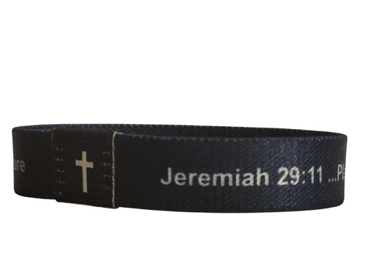 Jeremiah 29:11 Scripture Blue Elastic Fabric Christian Wristband Bracelet